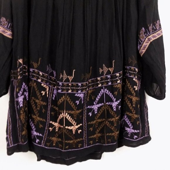 Free People Boho Black Mini Tunic Dress Size XS Rhiannon Embroidery Long Sleeve - Picture 5 of 5